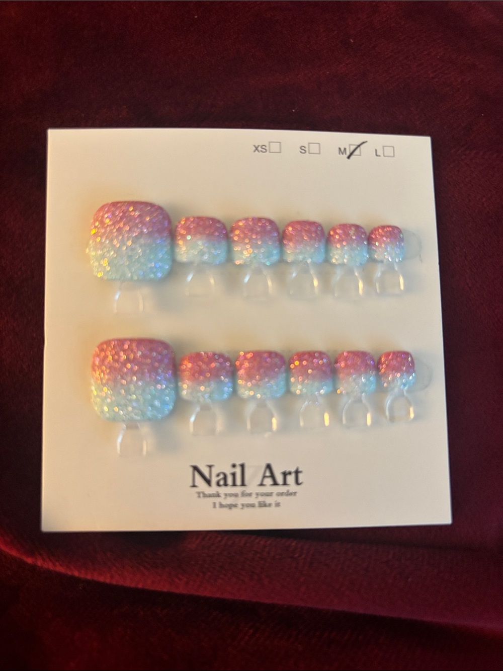 Press-On Nail Set - Pink to Blue Glitter Ombre